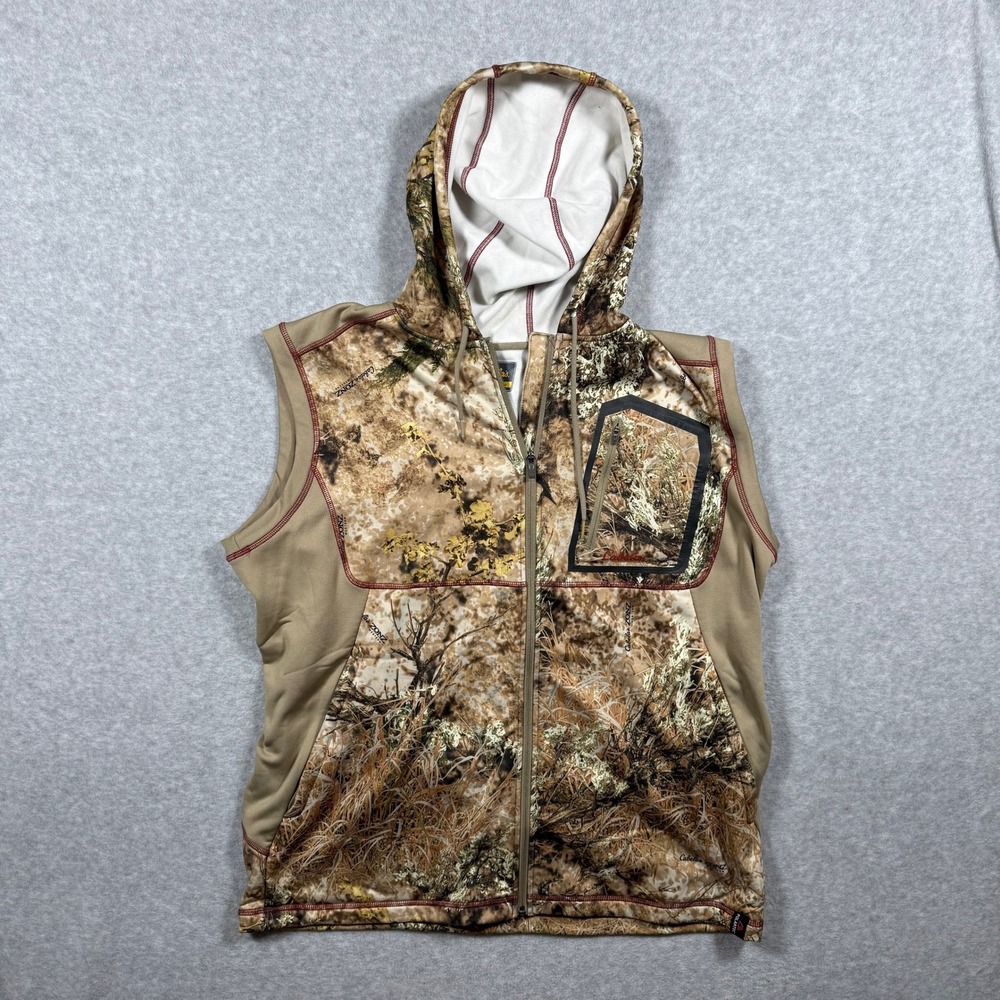 Cabelas ZONZ Camo Full Zip Hooded Vest Mens XL Brown Tan Hunting M33VT008/R